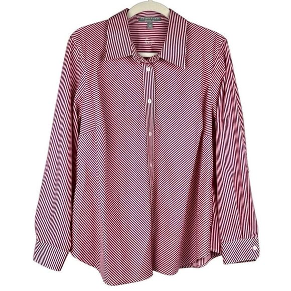 Foxcroft Wrinkle Free Shaped Fit Striped Button Down Blouse 14W - Picture 1 of 10
